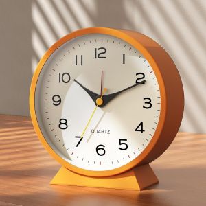 KAL-® Réveil Matin Analogique 4,5"" ¿ Réveil Rétro En Métal, Silencieux Sans Tic-Tac, À Pile Avec Lumière Nocturne, Pour Chambre, Bureau Ou Table De Chevet (Orange) - Neuf