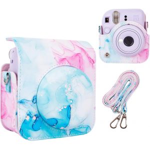 CHECARZHN--NO1-Housse De Protection Pour Appareil Photo Instantané Fuji Instax Mini 12, Étui Polaroid Instax Mini 12, Housse Coloré Pour Appareil Photo Avec Bandoulière Réglable - Bleu Fantaisie - Neuf