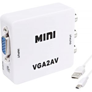 VGA à AV RCA Composite convertisseur Adaptateur boîte avec câble d'alimentation USB HD 1080p Audio Vidéo convertisseur PC à TV décodeur - Neuf