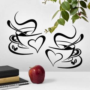 Pack De 2 Amour De Cuisine En Vinyle Stickers Muraux Pour La Barre De Café, Thé, Décor De Mur Amovible Décalques Noirs De Tasses À Décor À La Maison De La Boutique - Neuf