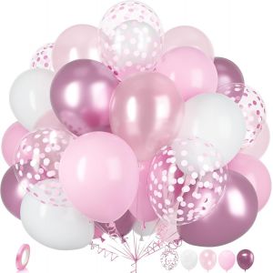 Pink White Balloons, 30 Pieces 12 Inches Pastel Pink Baby Light White Metallic Pink Confetti Latex Balloons For Girls Women Birthday Party Bridal Wedding Baby Shower Decorations - Neuf