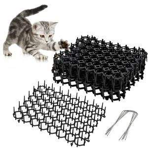 12 pi&egrave;ces Gazon anti-chats, tapis piquant avec 4 clous U pour sol, grille d&eacute;fensive animale pour jardin, balcon et int&eacute;rieur, mat&eacute;riau PP robuste et r&eacute;utilisable, dimensions 20x15,5 cm - Neuf