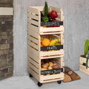 Lot De 3 Clayettes En Bois Empilables Pour Fruits Et L&eacute;gumes - Neuf