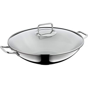 Subzonal-Macao Ensemble De Wok &Agrave; Induction, 2 Pi&egrave;ces, Po&ecirc;le Wok De 36 Cm, En Acier Inoxydable Cromargan Poli, Avec Couvercle En Verre, Non Rev&ecirc;tu - Neuf