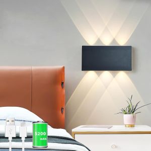 2pcs Lampe Murale Avec Interrupteur Touch Trois Couleurs Variateur Continu Led Sans Fil Installation Magnétique Intérieur Décoration Table De Nuit (2pcs Noyer) - Neuf