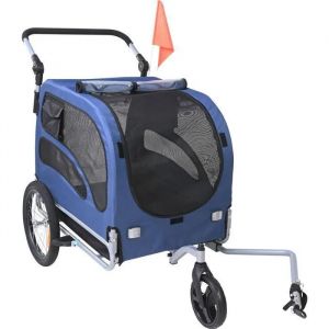 Remorque Pour Chien-Duoku-45 Kg-Poussette 2 En 1-Facile &Agrave; Plier-Coupleur Universel-R&eacute;flecteurs-Drapeau-Bleu/Noir - Neuf