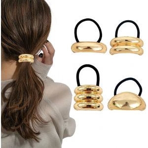 Elastiques À Cheveux En Métal Doré, 4 Pièces Manchette De Cheveux, Or Bijoux Cheveux, Attache Cheveux Femme En Métal - Neuf
