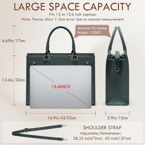 TZF-Sac Cabas Femme PU Cuir Sac a Main Femme de Cours Ordinateur pour Les Cours Lycee 15,6 Pouces Vert Fonc&eacute; - Neuf