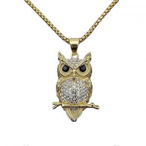 Collier Hibou Glac&eacute; Branche D'arbre Pour Homme - Pendentif Hip Hop En Acier Inoxydable Dor&eacute; Avec Motif Celtique Et Cha&icirc;ne Ajustable - Neuf