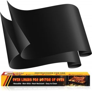 AYUHR-Revêtement de Four en Téflon (Lot de 2) u2013 Tapis de Cuisson pour Four Réutilisables, Grand Tapis de Four Antiadhésif, Feuille de Protection Four u2013 Sans BPA ni PFOA (43 x 64 cm, Noir) - Neuf
