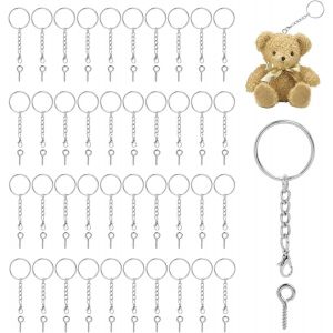 Eryi-Lot De 40 Porte-Clés Avec Chaîne Et Fermoir Mousqueton, 40 Porte-Clés Et 40 Épingles À Vis, Porte-Clés 25 Mm Pour Projets De Bricolage, Fabrication De Bijoux Et Travaux Manuels - Neuf