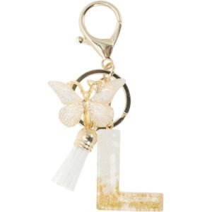 Kal-Porte-Cl&eacute;s, Porte-Cl&eacute;s Filles, Pendentif Lettre L, Porte-Cl&eacute;s Papillon Avec Lettres Initiales, Cadeau Porte-Cl&eacute;s Femme, Ton Blanc Or - Neuf