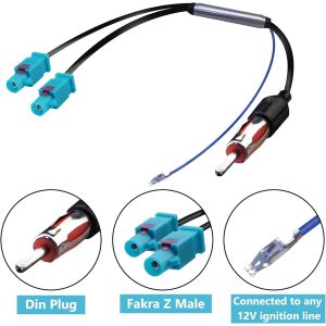 Xahpower Adaptateur Antenne Autoradio Double Fakra vers Prise DIN Connecteur avec Amplificateur, Câble Adaptateur d'antenne Radio pour Récepteur FM AM Autoradio Stéréo - Neuf