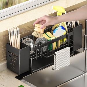 Eryi-Porte Eponge Evier Cuisine, Organisateur Evier Cuisine, Rangement Eponge Evier Cuisine Avec Plateau Vidange Et Porte-Serviettes, Support Eponge Evier Cuisine À Poser Pour Cuisine Salle De Bain - Neuf