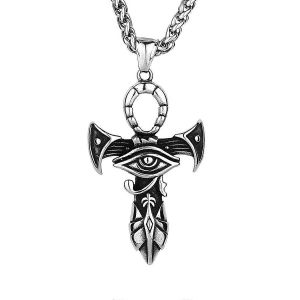 Vintage Égyptien Horus Oeil Vie Symbole Anka Croix Pendentif Collier Hommes Et Femmes En Acier Inoxydable En Détresse - Neuf
