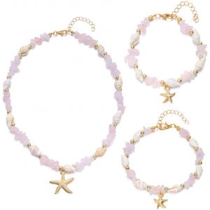 Kales-Collier Femme Élégant Avec Pierres Améthyste Et Pendentif Étoile De Mer En Acier Inoxydable Bijoux Femme Parfait Pour Toutes Occasions - Neuf