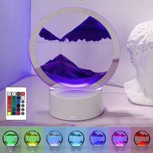 Lampe de Sable 3D, Sablier Decoratif 3D Cadre Sable Mouvant RVB &agrave; Changement de Couleur, Image de Sable Dynamique Rotatif &agrave; 360&deg;, Peinture de Sable Qui Coule pour la Maison et le Bureau (Bleu) - Neuf