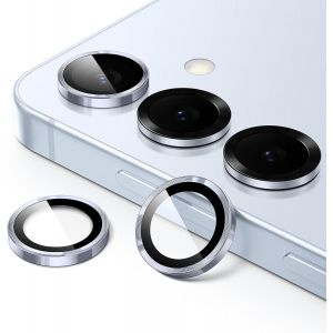 Protection Objectif Cam&iquest;&iquest;ra pour Samsung Galaxy S25 5G, ?tui Housse en Verre Tremp&iquest;&iquest; 9H Anneau Individuel en M&iquest;&iquest;tal, Plateau d'Installation Facile, HD Transparent, 1 S&iquest;&iquest;rie (Bleu Clair) - Neuf