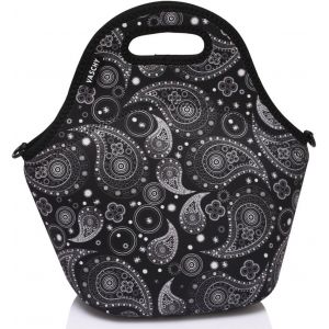 Sac Isotherme Repas,Néoprène Lunch Bag Femme Imperméable Sac Thermique Déjeuner Fourre-Tout Homme Enfant Travail Bureau École Pique-Nique Voyage avec Bandoulière Détachable,Noir Paisley - Neuf
