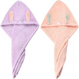 Serviettes De Séchage Pour Cheveux, Turbans, En Microfibre, Pour Enfants Et Femmes, Cheveux Mouillés, Longs Et Épais (Lot De 2, Rose/Violet) - Neuf