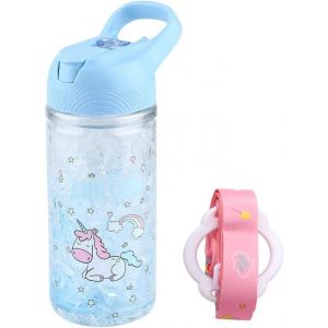 Licorne L'eau Bouteilles Pour Filles,Tasse Avec Paille Et Sécurité Fermer À Clé,Rose Extérieur Intérieur L'eau Bouteille,400 Ml/13,5 Oz Pour L'école Enfants Fille Licorne Amant (Bleu) - Neuf