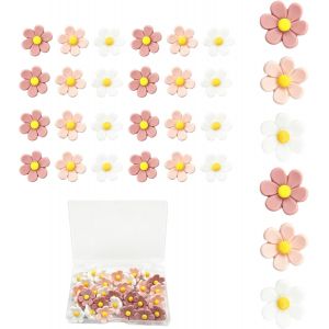 ChenQuanSarl-Lot De 30 Puna s En Li&egrave;ge De 1,3 Cm Pour Tableaux D'Affichage, Carton, Art Mural Et D&eacute;corations &iquest; &Eacute;pingles &Agrave; Dessin Floral Rose Et Blanc Pour L'Organisation De La Maison Et Du Bureau - Neuf