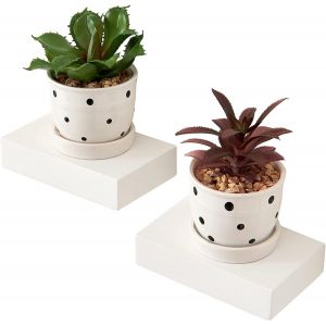 CAUC-Set di 2 Petites Etagere Murale en Bois, Blanc Flottante Etagere Murale Ch&ecirc;ne pour D&eacute;coration de Plantes - Neuf