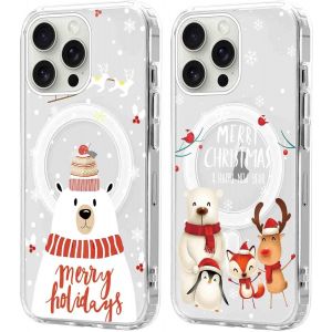 SJZG-2 Pi&egrave;ces No&euml;l Coque Magn&eacute;tique Pour Iphone 15 Pro Max 6,7'', Etui En Motif Dessin Cadeau De No&euml;l Compatible Avec Magsafe, Housse Christmas Silicone Bumper Cover Pour Iphone 15 Pro Max, No&euml;l 03 - Neuf