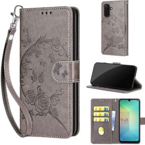 JGD-Coque pour Samsung Galaxy A26 / A17 5G Coque [Housse en Cuir PU Premium] [Etui &agrave; Rabat] [Pochette de Portefeuille], &Eacute;tui de Protection pour Samsung A16 / A26 -Gris Fleurs - Neuf