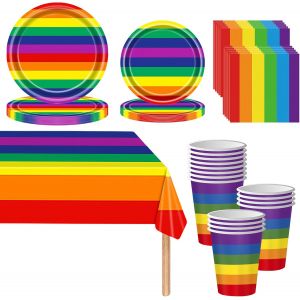 Kalanka-Service De Table De F&ecirc;te Arc-En-Ciel De 69 Pi&egrave;ces &iquest; Kit De Vaisselle Arc-En-Ciel Pour F&ecirc;tes D'anniversaire D'enfants &iquest; Comprend Assiettes, Serviettes, Tasses Et Nappe &iquest; Fournitures De F&ecirc;te Co - Neuf
