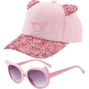 Casquette De Baseball Fille 3-8 Ans,Ensemble Casquette De Baseball Et Lunettes De Soleil Enfant Fille Protection Uv,Taille Unique,Réglable Chapeau De Baseball En Queue De Cheval - Neuf