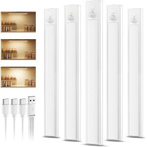 Subzonal-5 Pi&egrave;ce Lampe Led Rechargeable,30cm Jaune Chaud Reglette Led Cuisine, Lumiere Detecteur De Mouvement Interieur Sous Meuble Placard Eclairage, Intensit&eacute; Variable, Installation Magn&eacute;tique - Neuf