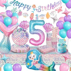 MEVRONISSHOP-5 Ans Decoration Anniversaire Sirene,Vaisselle Anniversaire, Kit Anniversaire Fille, 5 Ans Enfants Birthday Party D&eacute;corations 16 Invit&eacute;s5 - Neuf