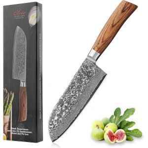 Checarzhn--No1-Edib Pro Couteau De Cuisine Chinois Avec Lame Tranchante De 17,50cm En Acier Damassé Fabriquée En 67 Couches Avec Noyau Vg10 I Couteau Damas Cuisine Professionnel I Manche En Bois De P - Neuf