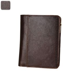 Pochette portefeuille ultra fine en cuir couleur café pour homme, sac de voyage pliable à double volet - Neuf