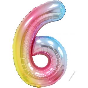 Balloon Number 6Th Birthday | Giant Rainbow Balloon 40" - 101Cm Birthday Decoration - Birthday Balloon Number Decoration - Flying With Helium - Neuf