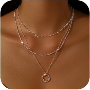 Kal-Colliers Superposés Pour Femmes Colliers Ras Du Cou Délicats Empilables En Or/Argent Pour Femmes Collier À Chaîne Avec Pendentif Circulaire - Neuf