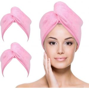 Serviette En Microfibre Pour Femmes,Paquet De 2 10 Pouces X 26 Pouces,Turban Pour Cheveux À Séchage Rapide Super Absorbant Pour Sécher Les Cheveux Bouclés,Longs Et Épais (Rose) - Neuf
