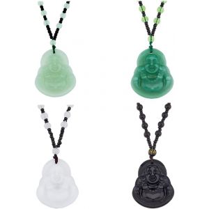 Trahoo-4pcs Collier Pendentif Bouddha Maitreya 4 Couleur Collier Bouddhistes Perlés Pour Homme Femmes Collier Bouddha Rieur Guanyin Amulette Talisman Collier Pendentif Porte Bonheur En Cristal - Neuf