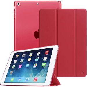 Coque Pour Ipad Air 2 2014 / Ipad Air 2013 9.7 Pouces - Etui De Protection Mince Et Léger Housse Arrière Semi-Transparent Avec Fonction Sommeil/Réveil Automatique, Rouge - Neuf