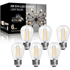 Lot De 6 Ampoules Led S14 2w En Verre, Culot E27, 2700k, Blanc Chaud, Ampoules Edison Led Pour Guirlande Lumineuse, Non Dimmable, &Eacute;quivalent 2w &Agrave; Une Ampoule &Agrave; Incandescence De 20w - Neuf