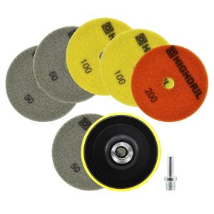 Disque De Polissage Diamant Set-6 Pi&egrave;ces 100Mm Grain #50X3/100X2/200+Support Plastique+Adaptateur Humide Diamant Polissage Pads Pour Marbre Granite Pierre B&eacute;ton - Neuf