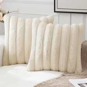 Slep-Lot De 2 Doux Peluche Housses De Coussin Fausse Fourrure D&eacute;coratif Coussin Canapepour Canap&eacute; Chambre Blanc Cr&egrave;me 40 X 40 Cm - Neuf