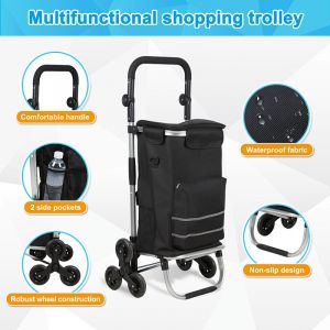 Chariot de course pliable &agrave; 6 Roues Chariot pliable portable en aluminium monte escalier pour charges lourdes 50 litres - Neuf