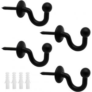 Pack de 4 64mm Noir Métal Crochets de Rideau en Forme de U fixé au Mur embrasses de Rideaux Multi-Fonctionnelle Rideau Retenues pour Rideau de la Collection et des Accessoires - Neuf