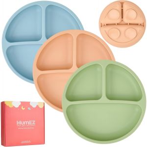 Lot De 3 Assiettes À Ventouse Pour Bébé En Silicone Pour Nourriture, Plateau De Chaise Haute, Incassables, Portables, Antidérapantes (Café + Chair + Rose) - Neuf
