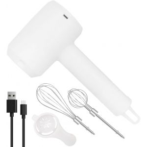 Batteur &Agrave; Main &Eacute;lectrique, Fouet &Agrave; Main Portable Sans Fil Avec 3 Vitesses Rechargeables Et 2 Fouets D&eacute;tachables Pour La Cuisson Batteur &Agrave; ?ufs Cr&egrave;me Au Lait Frapp&eacute; (Blanc) - Neuf