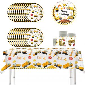 Letnerny-Vaisselle De F&ecirc;te Pour Camion De Chantier,Comprenant Assiettes En Papier,Gobelets,Nappes,Serviettes,F&ecirc;tes D'anniversaire D'enfants, Baby Showers Pour Jusqu'&agrave; 20 Invit&eacute;s ! - Neuf