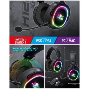 Casque PC Gamer - SPIRIT OF GAMER - H1200 - Sans fil RF/Bluetooth - 7.1 Virtual Surround - Micro d&eacute;tachable - Neuf
