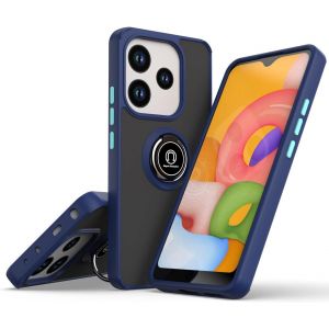 Kal-Coque Pour Xiaomi Redmi Note 14 4g (European 164), Etui Téléphone Antichoc Avec Anneau De Support, Hard Pc Et Tpu Bumper Mat Translucide Case Cover - Bleu Royal - Neuf